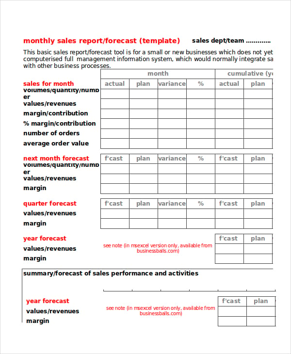 monthly sale report template