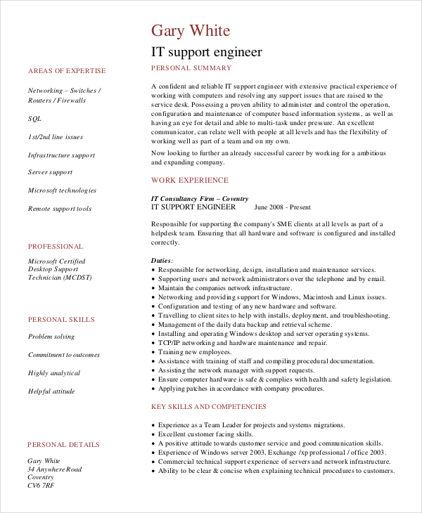 it support engineering resume