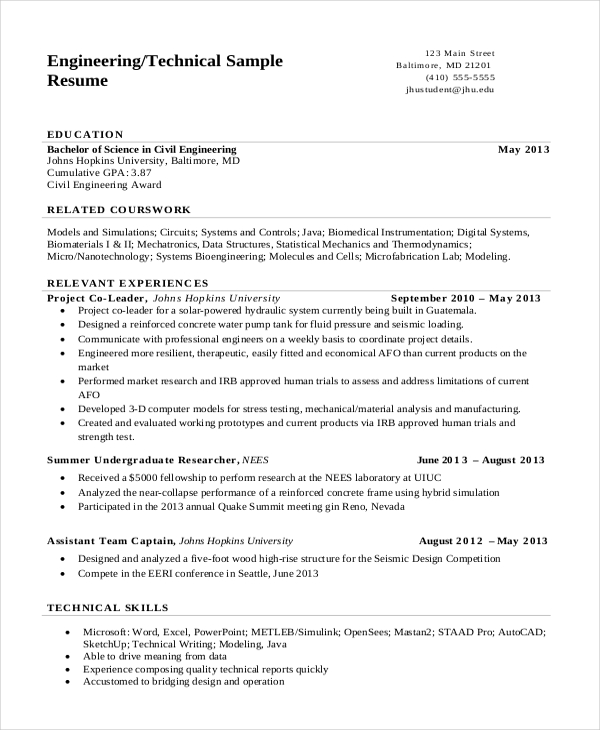 engineer resume template word