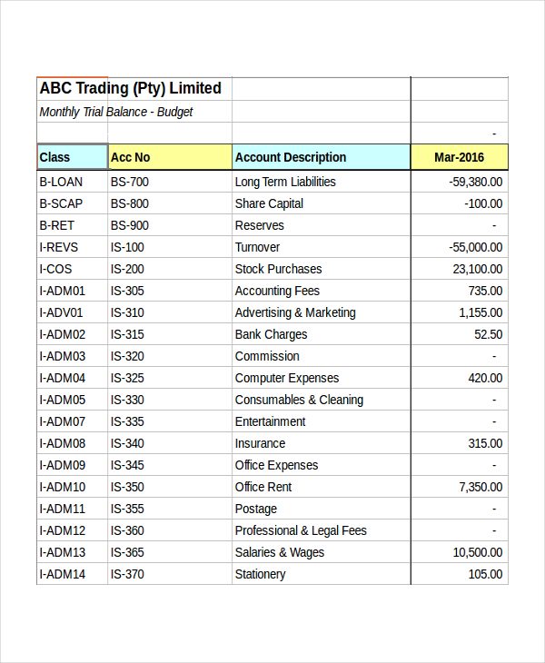 company monthly budget template