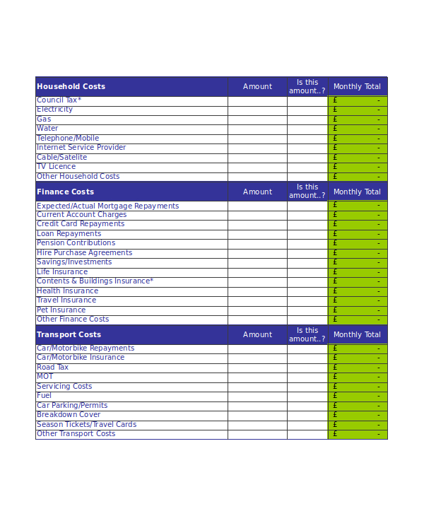 mortage montly budget template