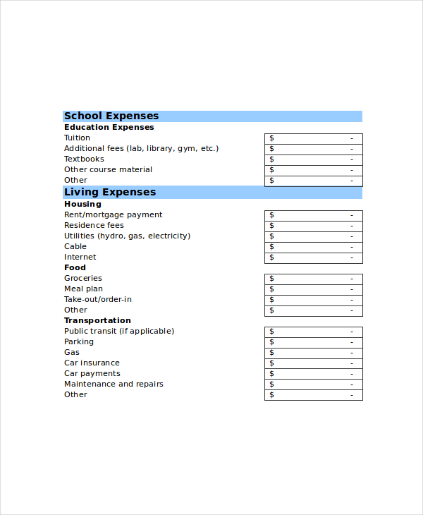 student monthly budget worksheet template