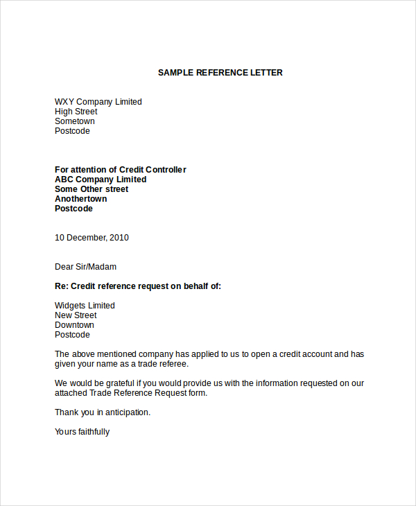 positive credit reference letter