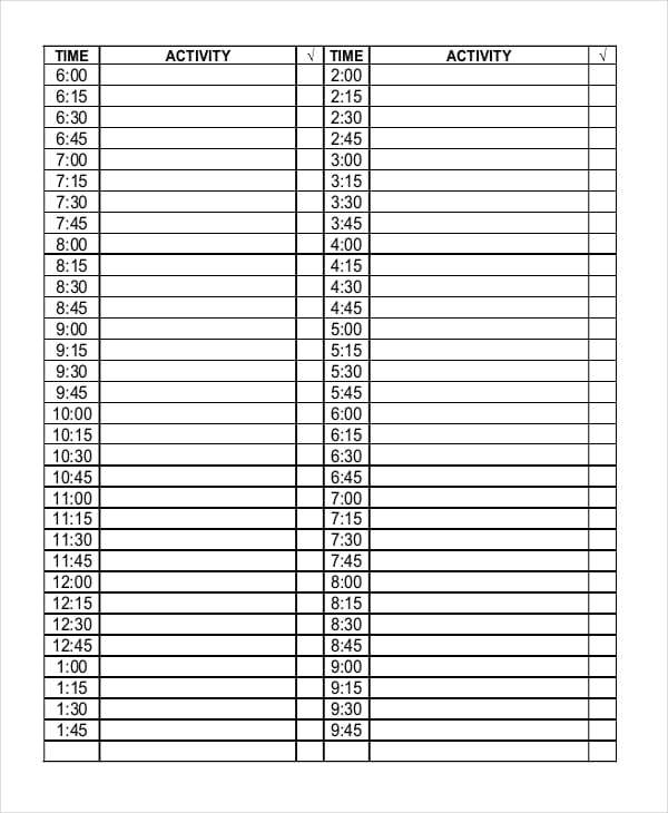standard daily planner template