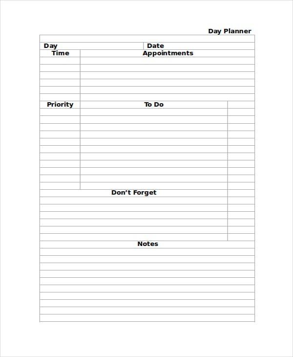 microsoft word daily planner template