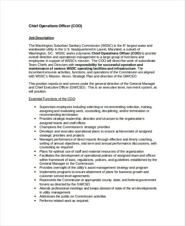 chief operating officer job description template