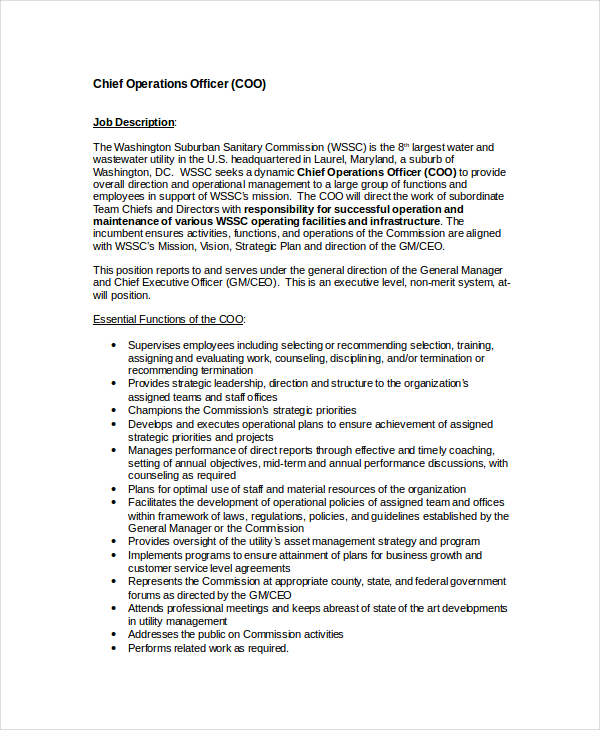 chief operating officer job description template