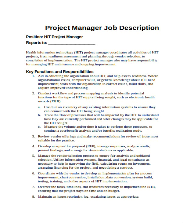 Vp of project management job description