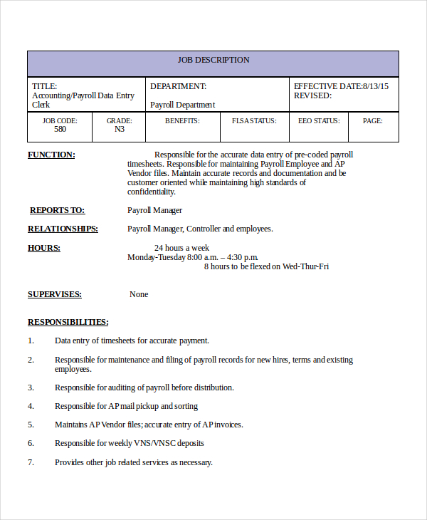 data entry job description template