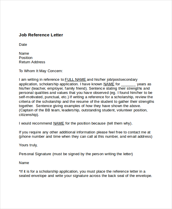 Work Reference Letter Template