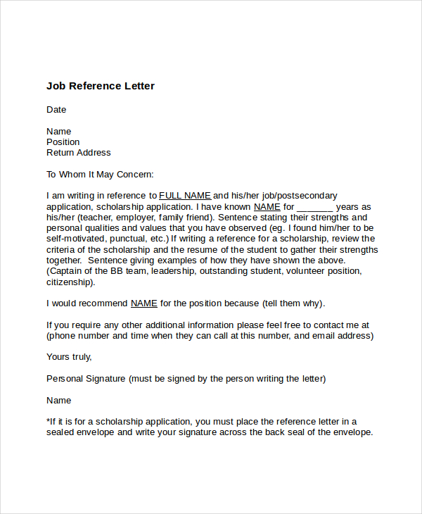 job application letter with reference person
