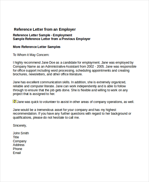 Draft Reference Letter For Employee