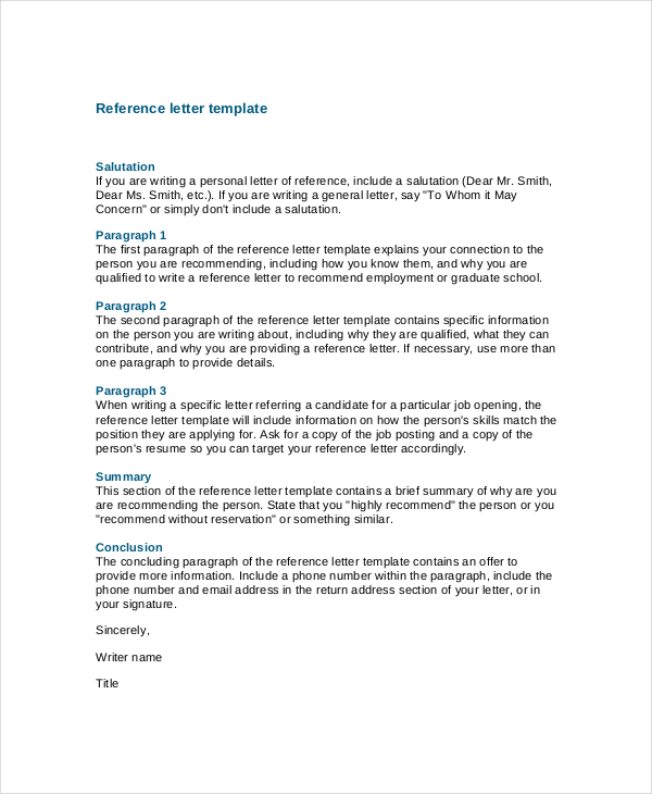 Reference Letter Template For Employment Doc