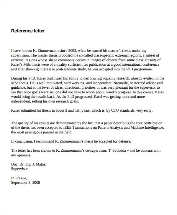 job reference letter from supervisor