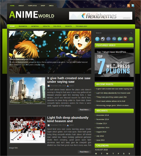 free anime premium wordpress theme