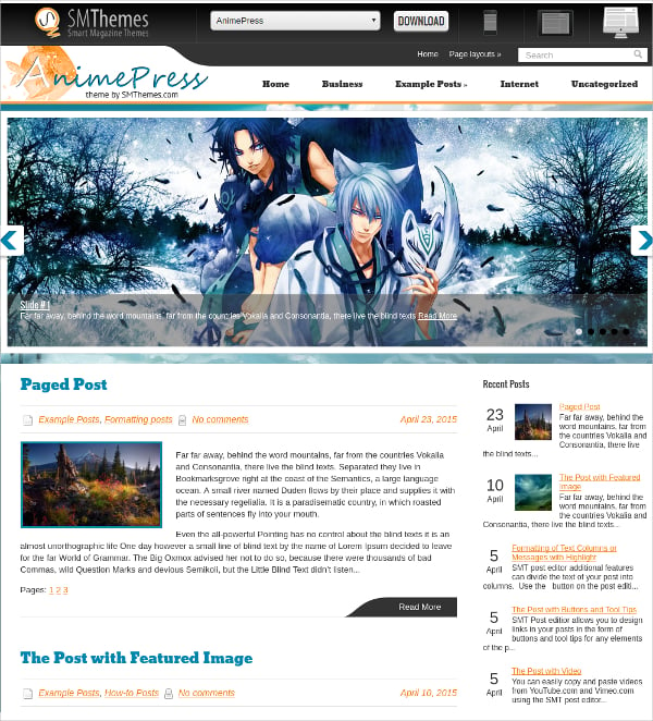 free popular anime wordpress theme