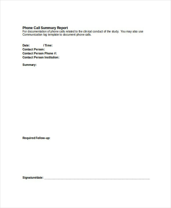call report template