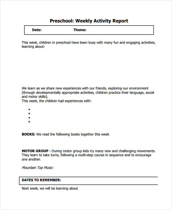 weekly activity report template