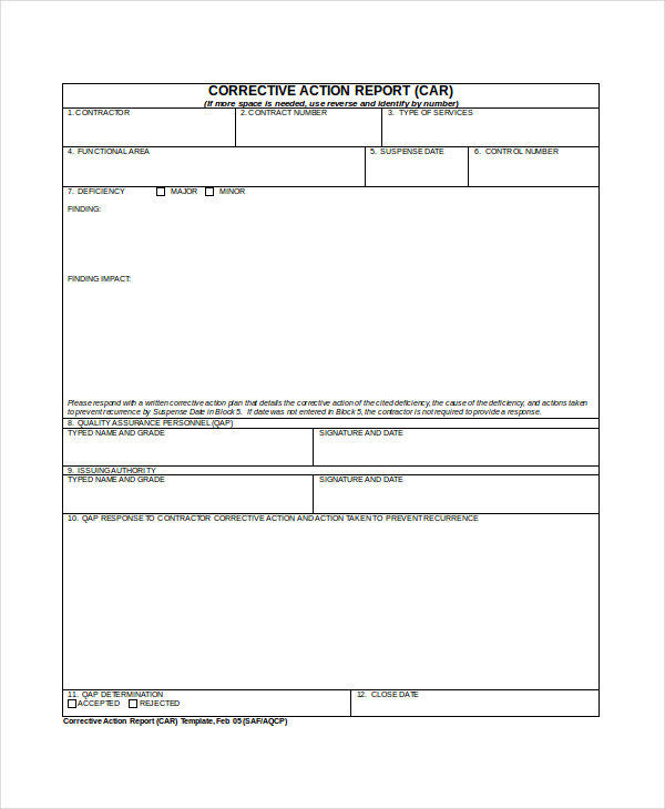 corrective-action-report-template