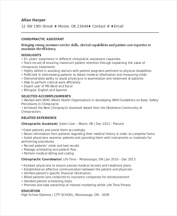 Chiropractic Resume Template 6+Free Word, Documents Download