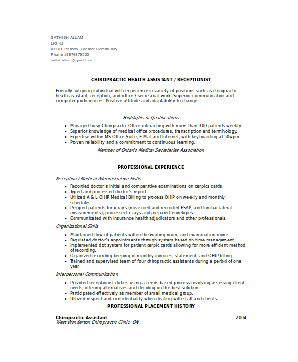 chiropractic-associate-resume