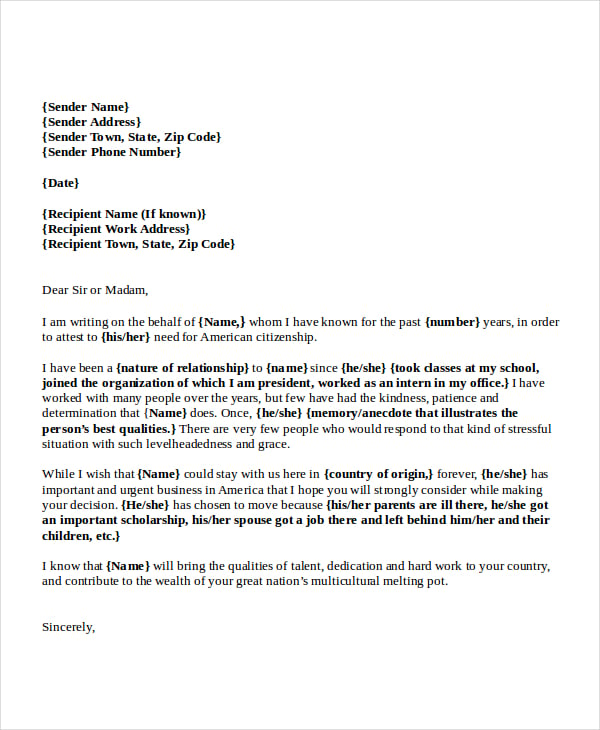 10 Immigration Reference Letter Templates Pdf Doc Free