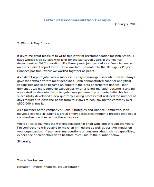 Letter of recommendation for visa application from employer