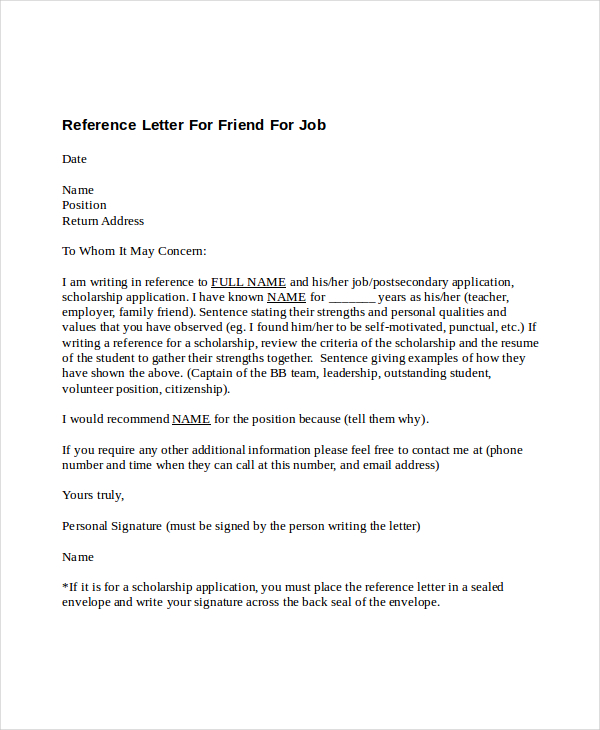 5+ Reference Letter For Friend Templates - Free Sample ...