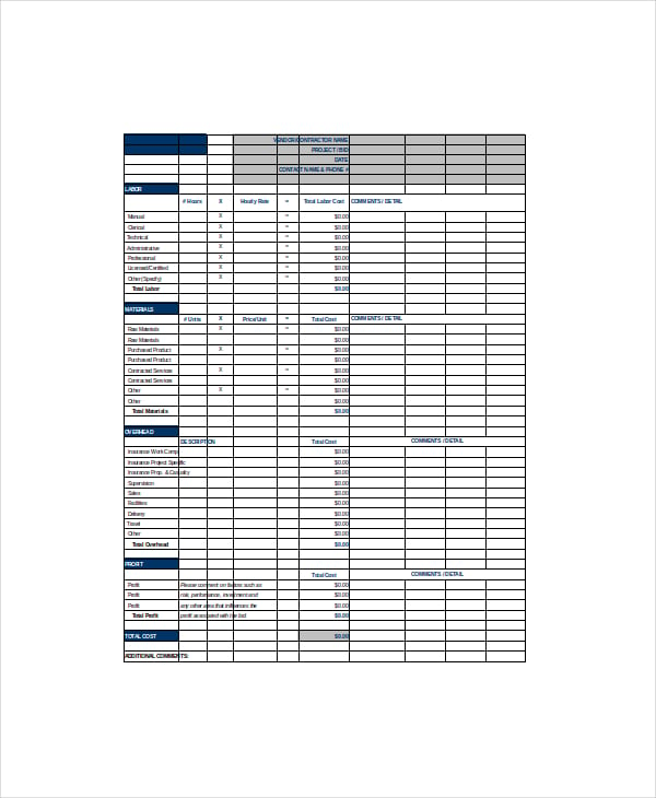 sample cost analysis spreadsheet template