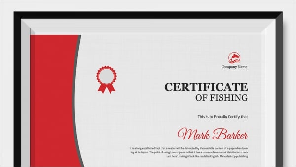 fishing certificate
