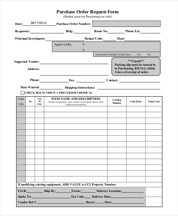 purchase order slip template