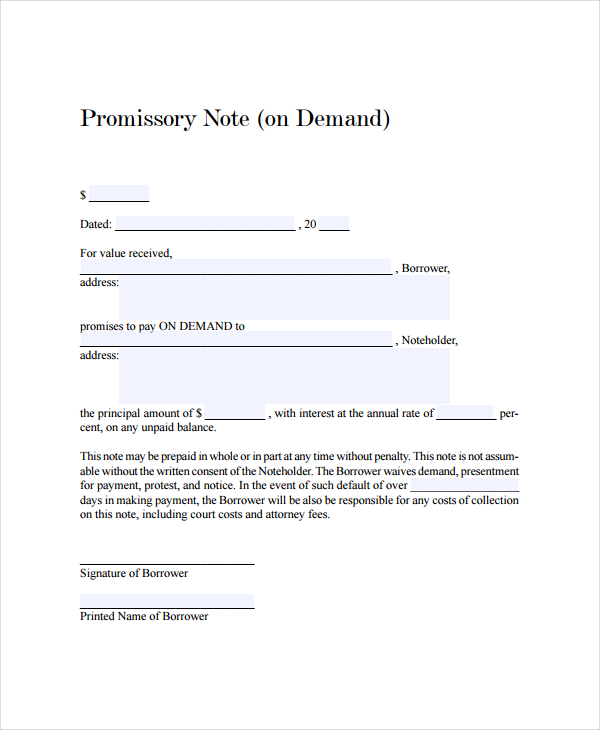 demand promissory note template