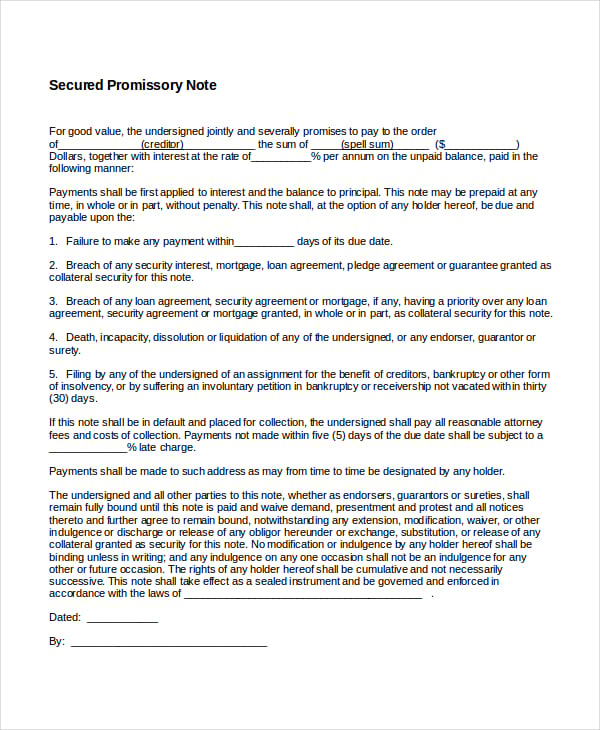 secured promissory note templates