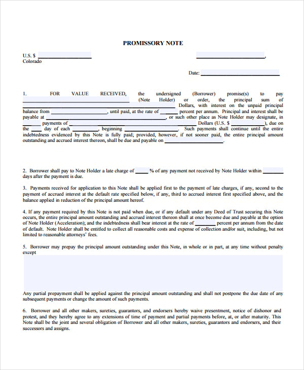 real estate promissory note template
