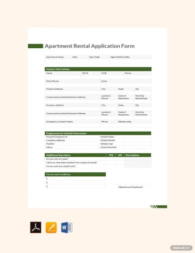 apartment rental application form template