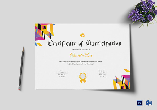 Badminton Certificate - 4+ Word, PSD Format Download