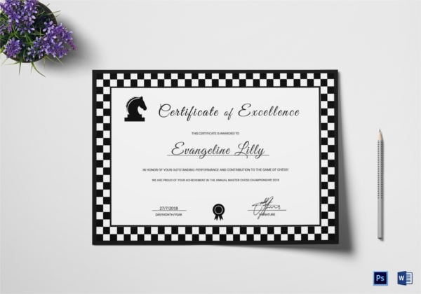black and white chess excellence certificate