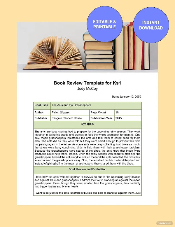 book review template for ks
