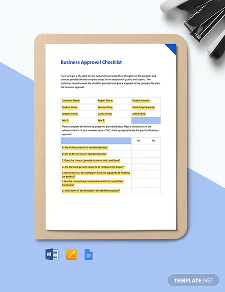 business approval checklist form template