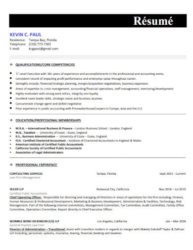 resume format for chartered accountant in word