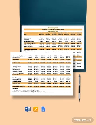 construction purchase forecasted final account template