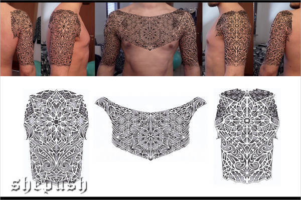 geometric chest tattoo designs writing