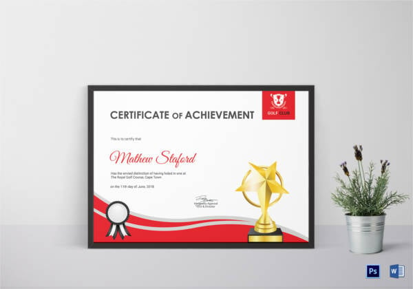 golf achievement certificate template
