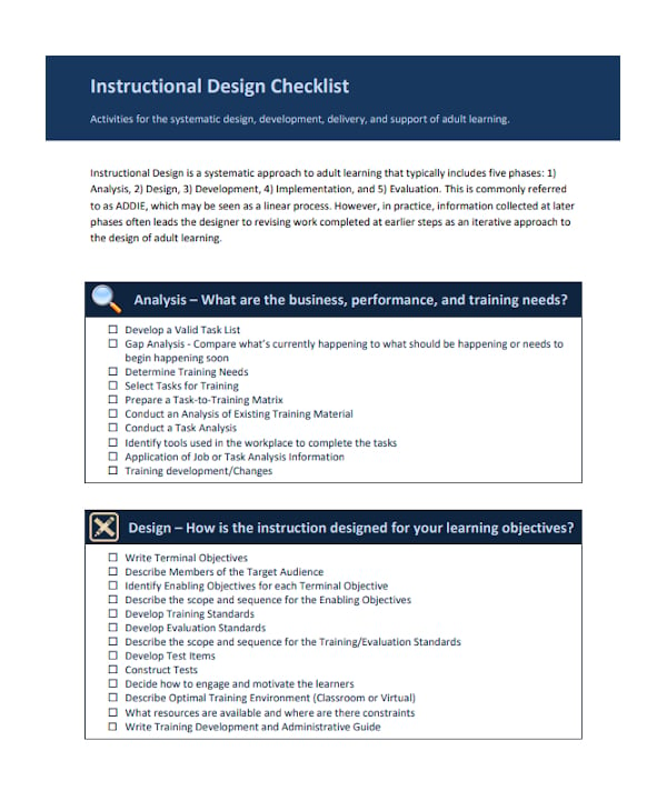 instructional design checklist