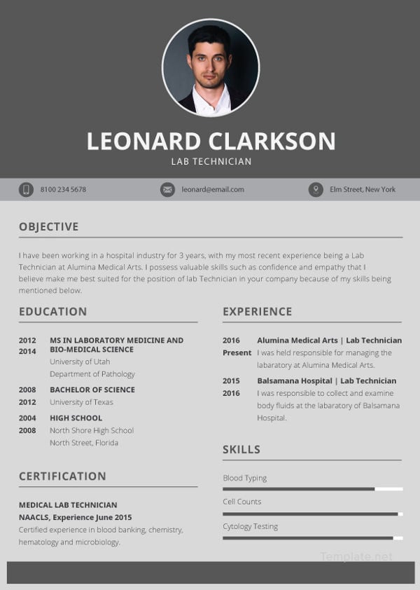 resume format for experienced lab technician