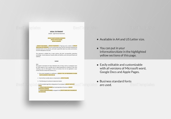 FREE 11 Legal Statement Templates In Google Docs MS Word Pages PDF