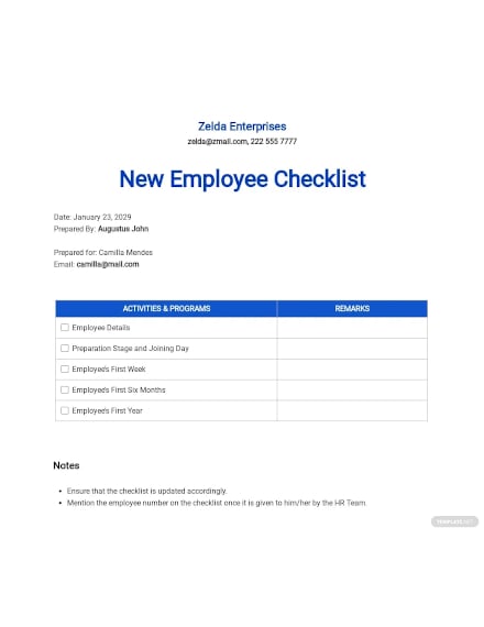 new employee checklist template