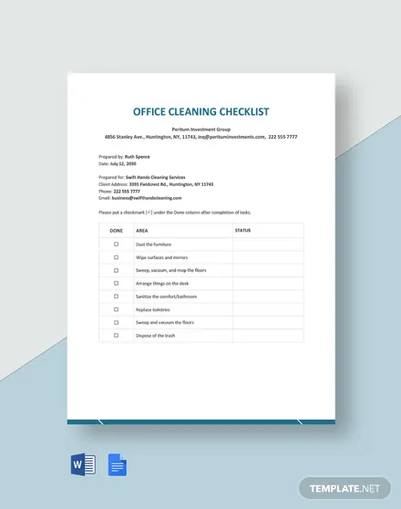 office cleaning checklist template