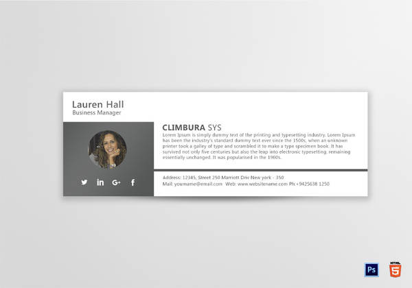 printable business manager email signature template