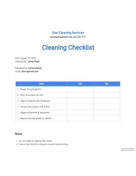 professional house cleaning checklist template